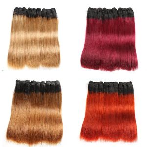 15A Quality Hair Bundles Straight Double Drawn Remy Hair Wefts Unprocessed Human Hair Bundles Ombe 1B/Orange