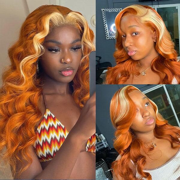 12A Ginger Hair Bundles With Closure Body Wave Bundles With Honey Blonde 4x4 Transparent Lace Closure