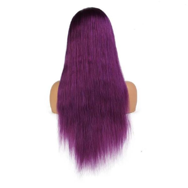 New & Pop Purple Colored 13x4 Transparent lace Front Human Hair Straight Wigs 180% Density