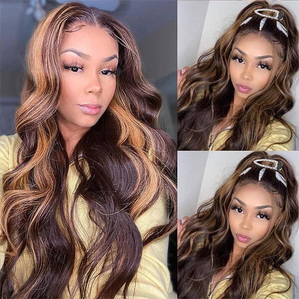 Highlight Ombre Brown Straight Hair 3 Bundles Remy Human Hair Extensions