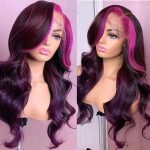 13x4/13x6 Lace Front Side Part Highlight Money Piece Pink Purple Human Hair Wig Hd Transparent Lace Body Wave Wig