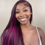 13x4/13x6 Lace Front Side Part Highlight Money Piece Pink Purple Human Hair Wig Hd Transparent Lace Body Wave Wig