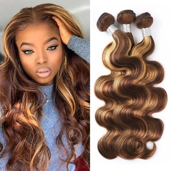 Highlight Ombre Brown Straight Hair 3 Bundles Remy Human Hair Extensions