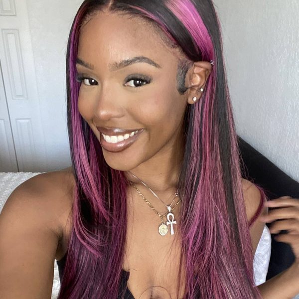 Transparent 4x4 5x5 13x4 13x6 Lace Front Wig Black Hair With Purple Highlights Straight/Body Wave Human Hair Wigs