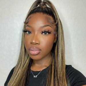 Highlight Balayage Ombre Straight/Body Wave 13x4 Lace Frontal Wig Transparent Balayage Lace Front Human Hair Wigs