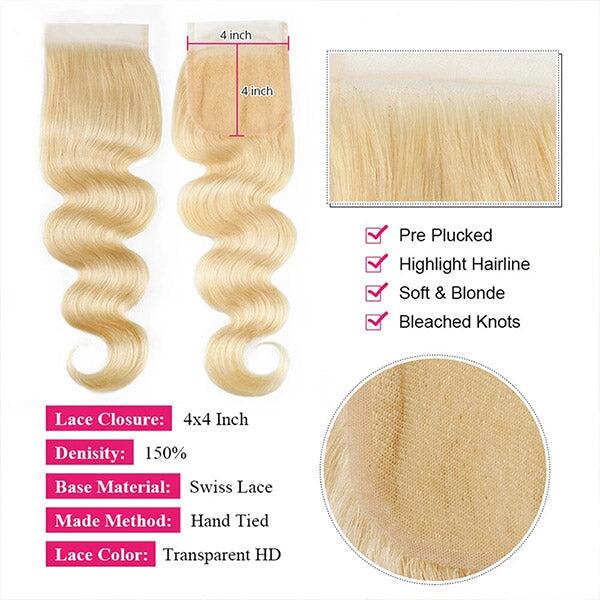 12A Ginger Hair Bundles With Closure Body Wave Bundles With Honey Blonde 4x4 Transparent Lace Closure