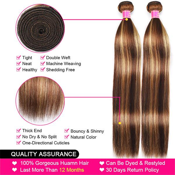 Highlight Ombre Brown Straight Hair 3 Bundles Remy Human Hair Extensions