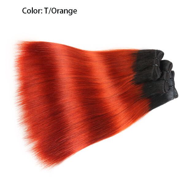 15A Quality Hair Bundles Straight Double Drawn Remy Hair Wefts Unprocessed Human Hair Bundles Ombe 1B/Orange