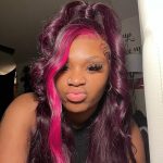 Upgrade 210% Density Purple Money Piece Wig Human Hair 99j Color Hair With Pink Streak Side Part Highlight Wigs