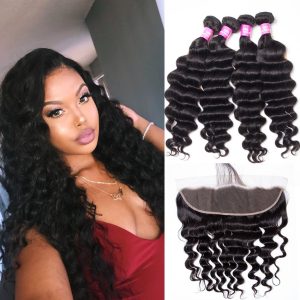Loose Deep Weave Human Hair 4 Bundles With 13x4 HD Lace Frontal
