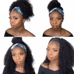 Headband Kinky Curly Human Hair Wigs 150 Density No Gel No Glue Silk Scarf