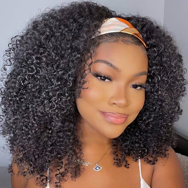 Short Headband Kinky Curly Human Hair Wigs | 150 Density