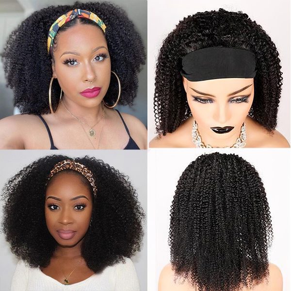 Short Headband Kinky Curly Human Hair Wigs | 150 Density