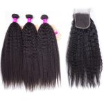 Kinky Straight Virgin Hair 3 Bundles With 4x4 HD Lace Closure