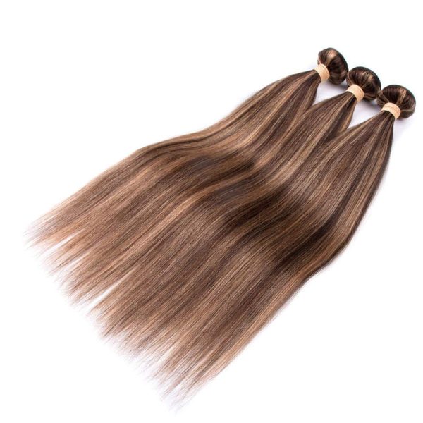 Highlight Ombre Brown Straight Hair 3 Bundles Remy Human Hair Extensions