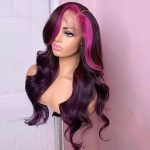 13x4/13x6 Lace Front Side Part Highlight Money Piece Pink Purple Human Hair Wig Hd Transparent Lace Body Wave Wig