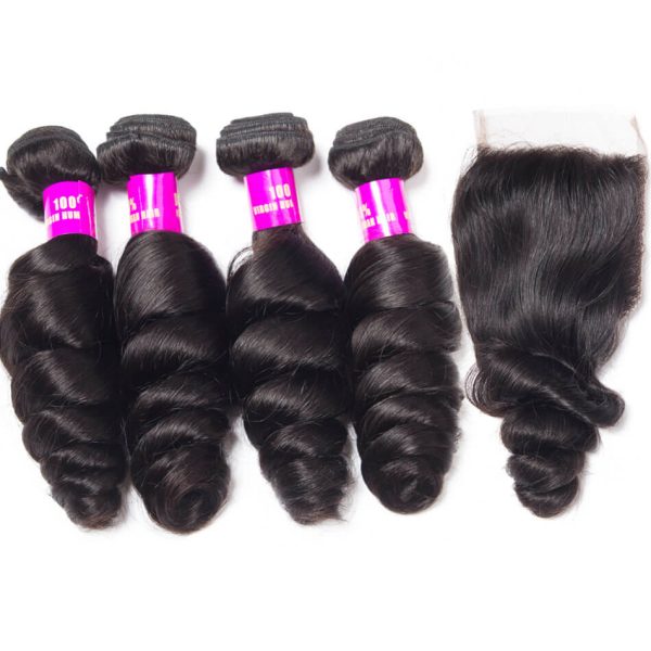 Loose Wave 4 Bundles With 4x4 HD Lace Closure High Quality Brazilian Virgin Hair With Closure