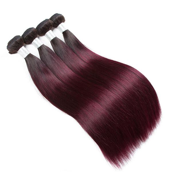 1b/99j Brazilian Human Hair Bundles with Free Part Closure Remy Human Hair Weaves Bundles with 4x4 Lace Closure