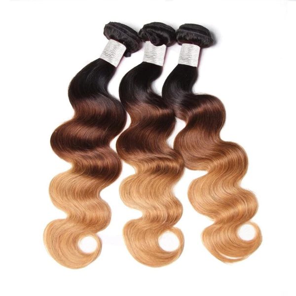 12A Body Wave Hair Ombre 1B/4/27 3Bundles With Free Part Closure