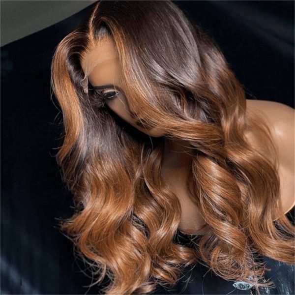 T2/27 Body Wave Ombre HD Lace Front Wigs Bangs with Highlights