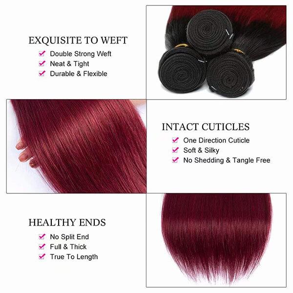 1b/99j Brazilian Human Hair Bundles with Free Part Closure Remy Human Hair Weaves Bundles with 4x4 Lace Closure