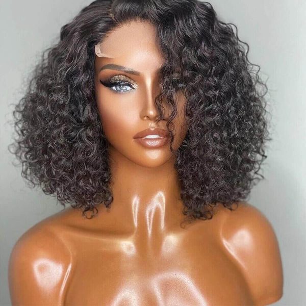 13x4 HD Deep Curly Frontal Lace Wig Side Part Glueless 5x5 Lace Closure Wig