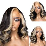 Short Style Wave Bob Blonde Skunk Stripe New Highlight Blonde Color 13X4 Transparent Lace Frontal Wig