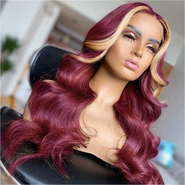 Skunk Stripe Human Hair 3 Bundles with Closure Blonde Closure And 99J Hair Bundles Style Virgin Human Hair Weave