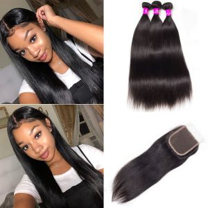 4x4 5x5 6x6 HD Lace Closure With Bundles Straight 3 Bundles With Closure