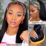 Straight Headband Glueless Human Hair Wigs | No Glue Silk Scarf