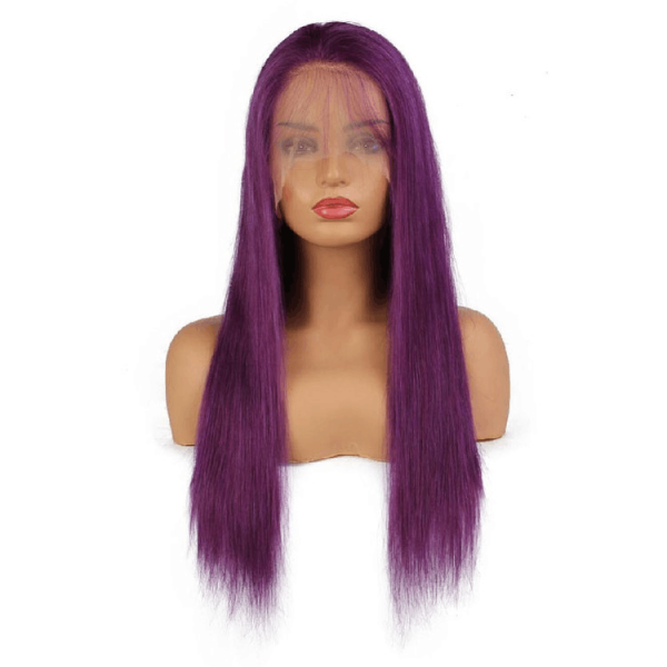 New & Pop Purple Colored 13x4 Transparent lace Front Human Hair Straight Wigs 180% Density