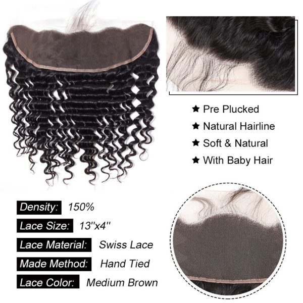 Deep Wave Human Hair 4 Bundles With 13x4 HD Lace Frontal