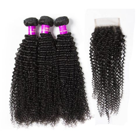 Kinky Curly Virgin Hair 3 Bundles With 4x4 HD Lace Closure