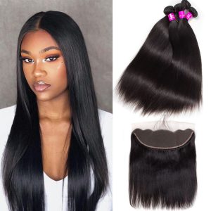 Straight Human Hair 4 Bundles With 13x4 HD Lace Frontal