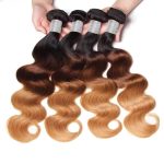 12A Body Wave Hair Ombre 1B/4/27 3Bundles With Free Part Closure