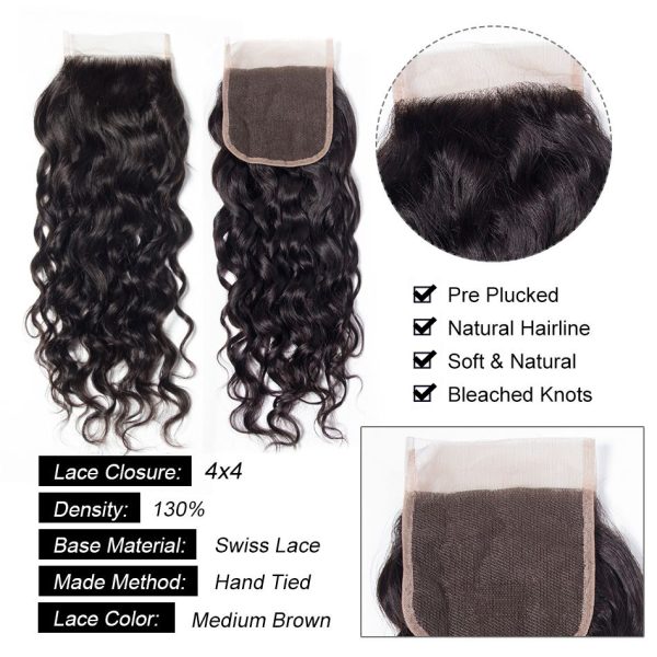 Water Wave Hair 4 Bundles With 4x4 HD Lace Closure High Quality Brazilian Virgin Hair Extensions With Closure