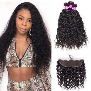 Water Wave 3 Bundles With 13x4 HD Lace Frontal Ear to Ear Lace Frontal Closure with Bundles
