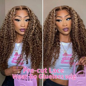 Pre Cut HD Lace Kinky Curly Wear Go Glueless Highlights Wig