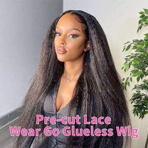 4x6 HD Lace Glueless Kinky Straight Wig Wear Go Pre Cut Lace Wig