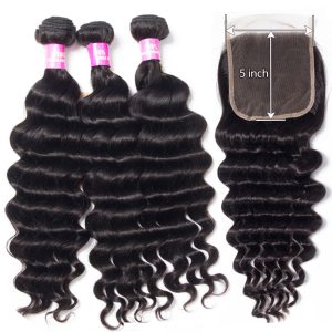 Loose Deep 3 Bundles With 5*5 HD Lace Closure Brazilian Virgin Human Hair Deals