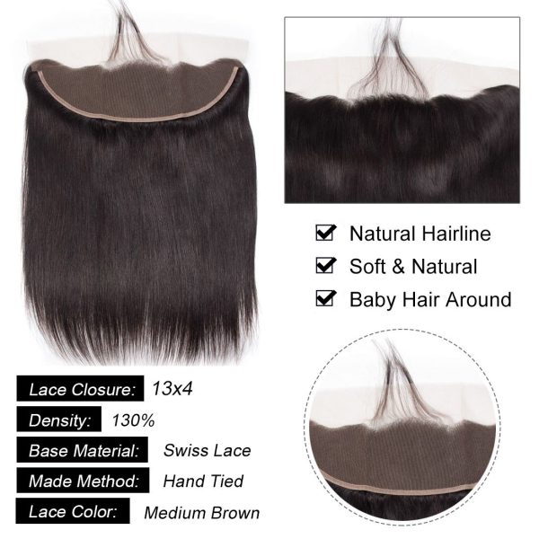 Straight 13x4 HD Lace Frontal Human Hair Lace Frontal Closure With Baby Hair