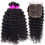 Deep Wave 3 Bundles With 5X5 HD Lace Closure Brazilian Virgin Human Hair Deals