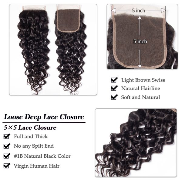 Water Wave 3 Bundles With 5x5 HD Lace Closure Brazilian Virgin Human Hair Deals