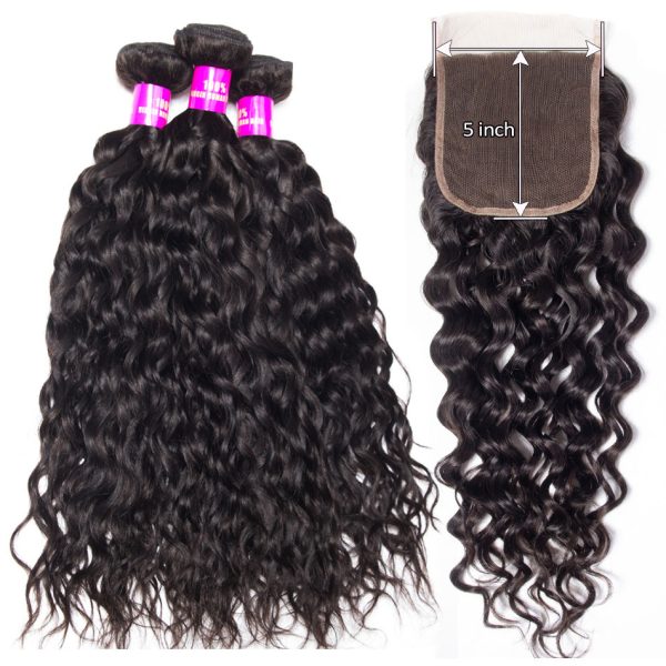 Water Wave 3 Bundles With 5x5 HD Lace Closure Brazilian Virgin Human Hair Deals