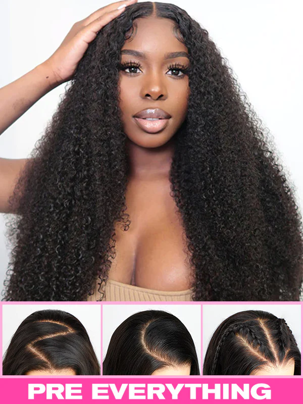 Pre-cut 9x6 Lace M-cap Wear Go Glueless Mini Knots Kinky Curly Hair HD Lace Front Wig Pre-plucked