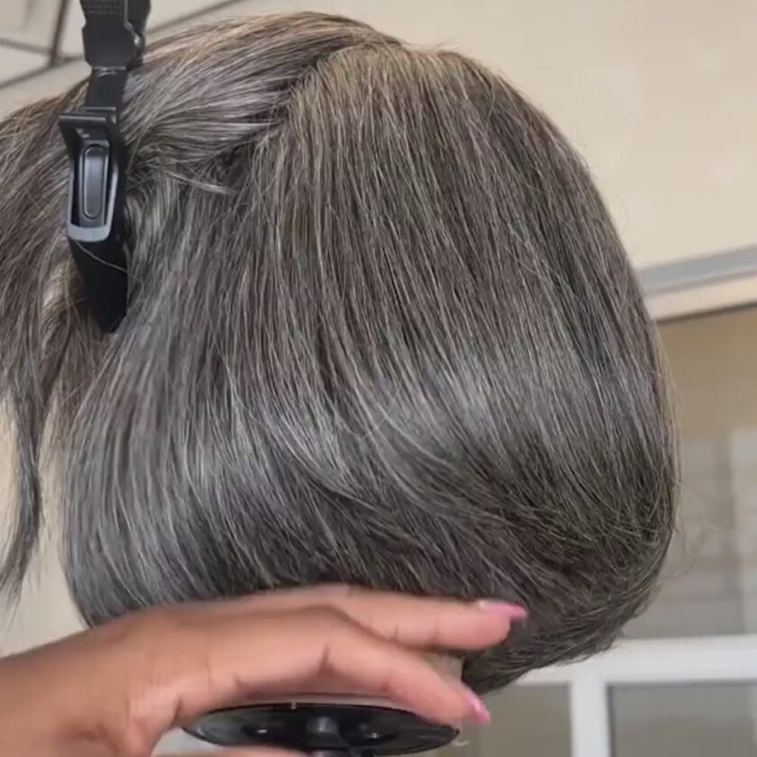 Seniors Natural Wavy Bob Salt and Pepper Real Human Hair Ideal Wear And Go Glueless Lace Wigs For Mom - Image 2