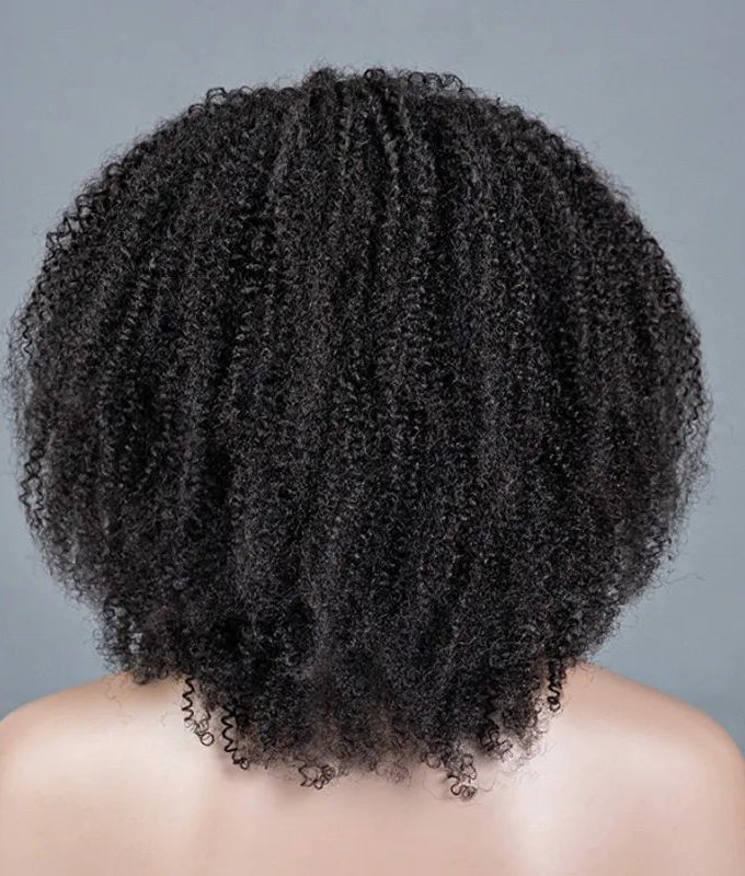 Medium Salt And Pepper Afro Curly Human Hair 3 In 1 Half Wig Ready To Go Wig For Older Women