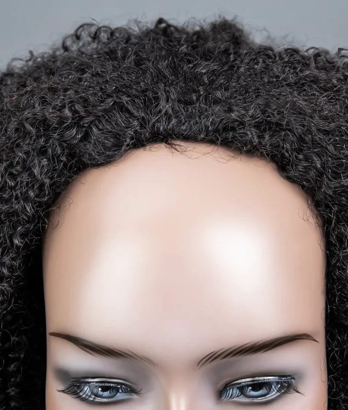 Medium Salt And Pepper Afro Curly Human Hair 3 In 1 Half Wig Ready To Go Wig For Older Women