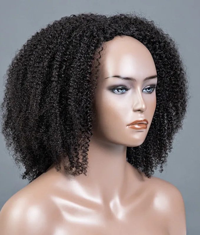 Medium Salt And Pepper Afro Curly Human Hair 3 In 1 Half Wig Ready To Go Wig For Older Women