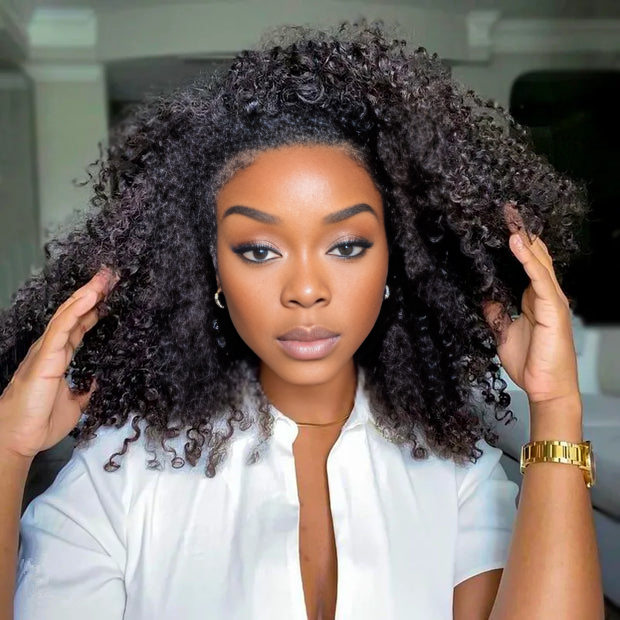Medium Salt And Pepper Afro Curly Human Hair 3 In 1 Half Wig Ready To Go Wig For Older Women - Image 8